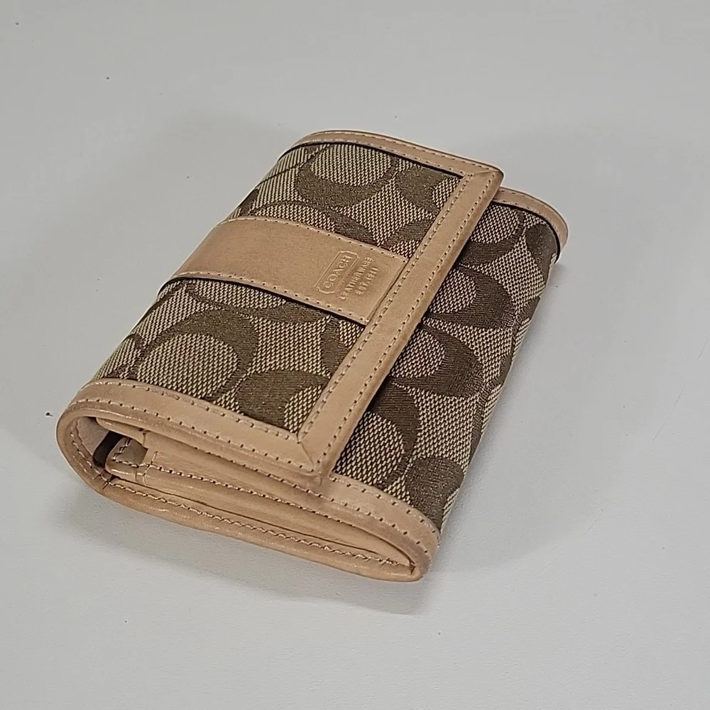 Coach Small Signature Canvas Bifold Wallet in Brown and Tan